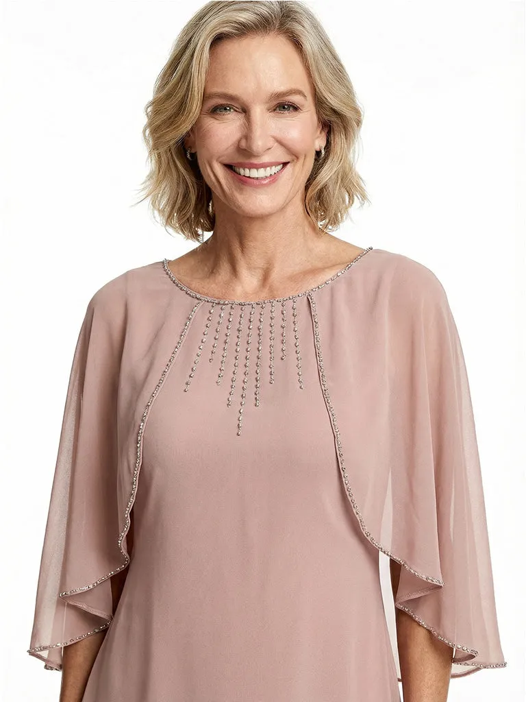 Beautiful Cape Sleeves Tiered Chiffon Beaded Sheath Mother Of The Bride Dress sold by ChicSew product image thumbnail 2