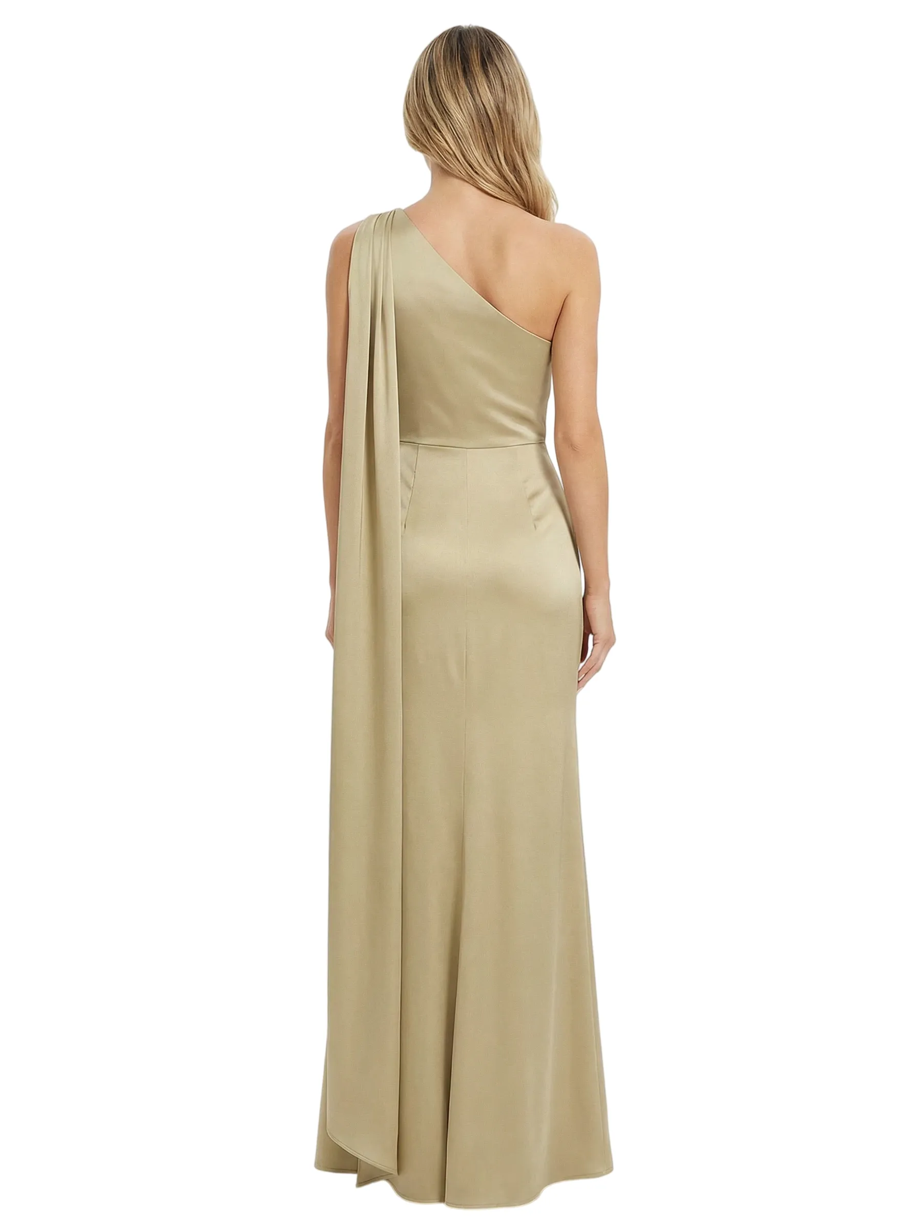 Elegant One Shoulder Side Slit Sleeveless Satin Mother of The Groom Dress sold by ChicSew product image thumbnail 3