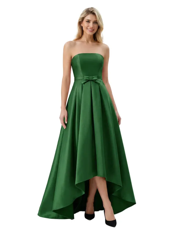 Fancy Strapless High Low Satin Mother Of The Bride Dress Bow Knot A-Line Gown sold by ChicSew
