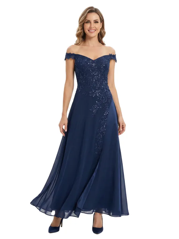 Pretty Off Shoulder A-Line Mother Of The Bride Dress With Floral Lace sold by ChicSew