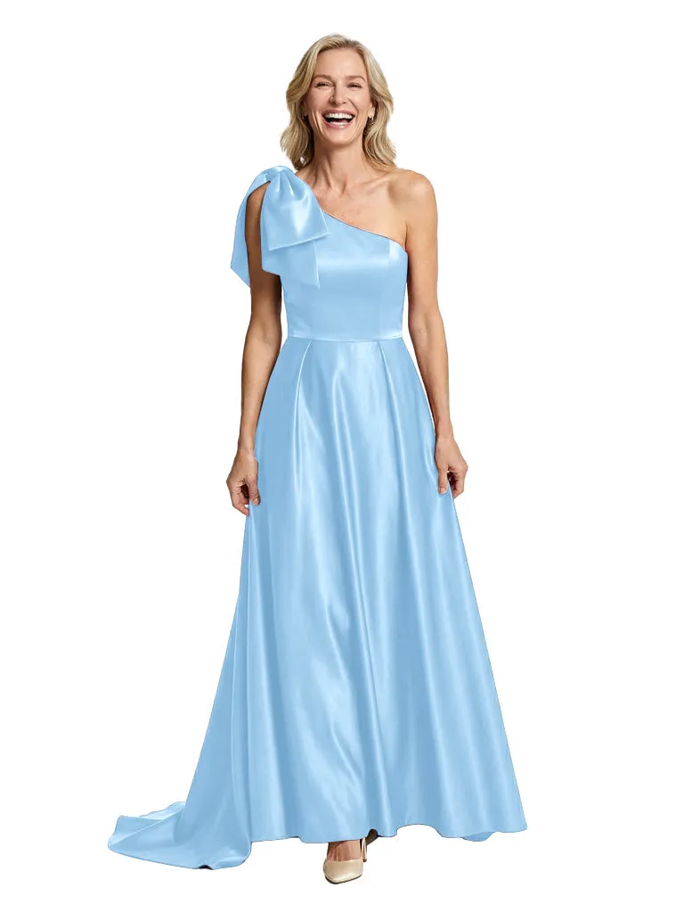 Glamorous One Shoulder Bow Detail A-line Satin Mother of The Bride Dress sold by ChicSew product image thumbnail 5