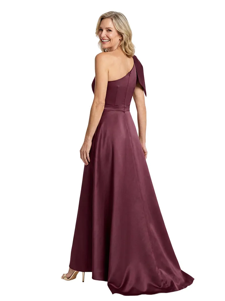 Glamorous One Shoulder Bow Detail A-line Satin Mother of The Bride Dress sold by ChicSew product image thumbnail 3