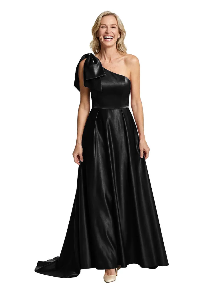 Glamorous One Shoulder Bow Detail A-line Satin Mother of The Bride Dress sold by ChicSew product image thumbnail 4