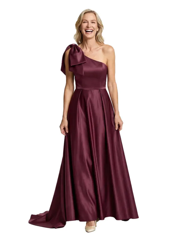 Glamorous One Shoulder Bow Detail A-line Satin Mother of The Bride Dress sold by ChicSew