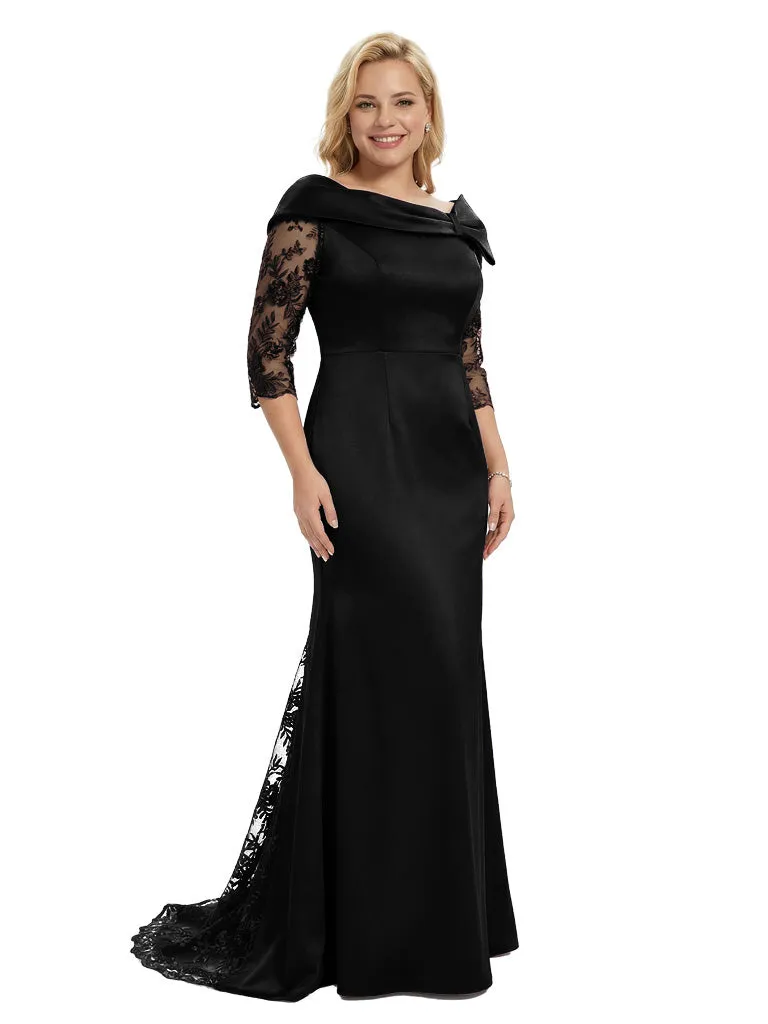 Classy Asymmetrical Long Sleeves Mermaid Satin Mother of The Bride Dress sold by ChicSew product image thumbnail 4