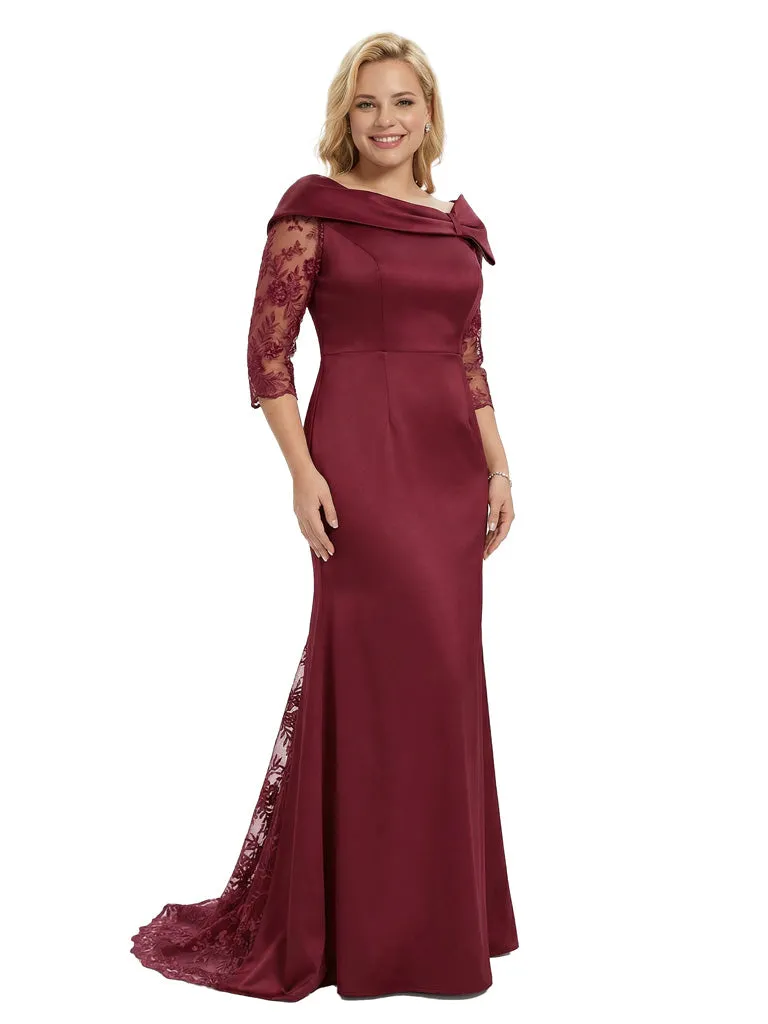 Classy Asymmetrical Long Sleeves Mermaid Satin Mother of The Bride Dress sold by ChicSew