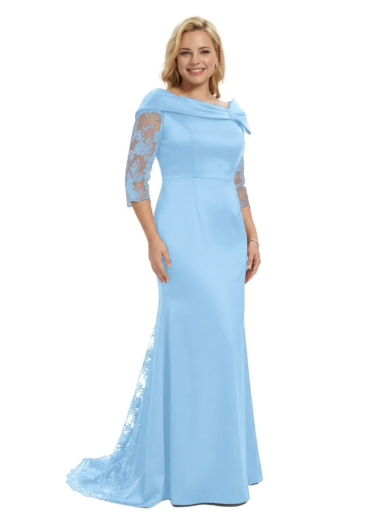 Classy Asymmetrical Long Sleeves Mermaid Satin Mother of The Bride Dress sold by ChicSew product image thumbnail 5