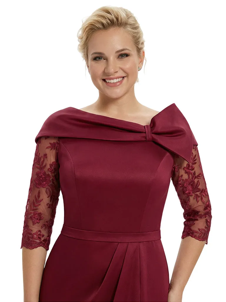 Classy Asymmetrical Long Sleeves Mermaid Satin Mother of The Bride Dress sold by ChicSew product image thumbnail 2