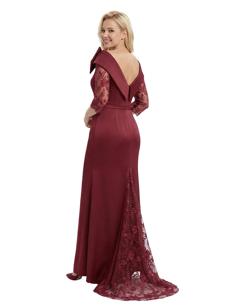 Classy Asymmetrical Long Sleeves Mermaid Satin Mother of The Bride Dress sold by ChicSew product image thumbnail 3