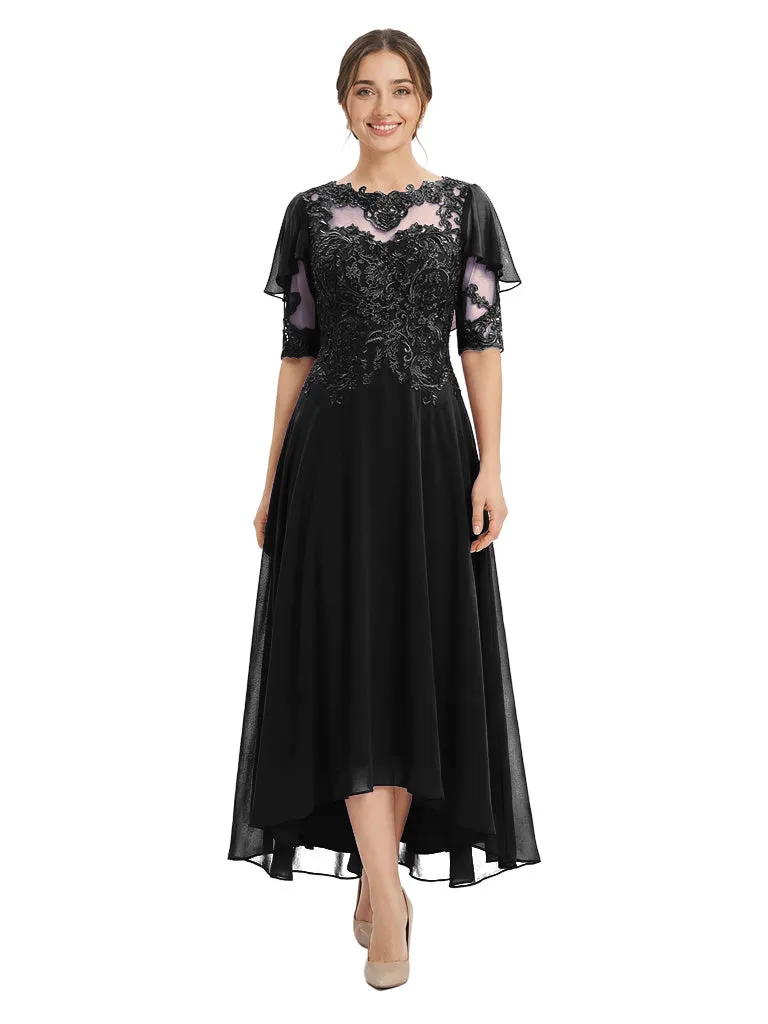 Unique Scalloped Neckline High-Low Mother of The Bride Gown With Flutter Sleeves sold by ChicSew product image thumbnail 4