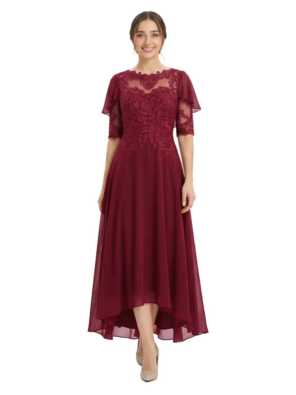 Unique Scalloped Neckline High-Low Mother of The Bride Gown With Flutter Sleeves sold by ChicSew