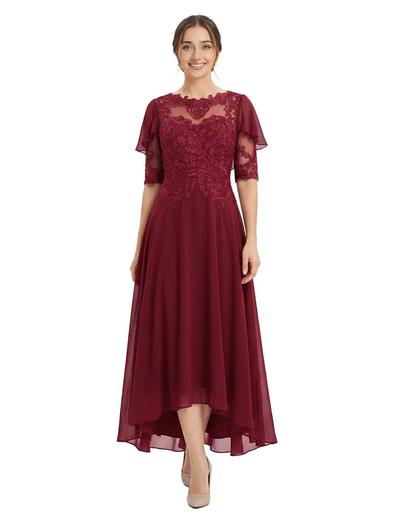 Unique Scalloped Neckline High-Low Mother of The Bride Gown With Flutter Sleeves sold by ChicSew