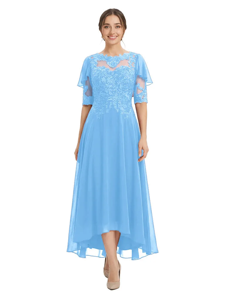 Unique Scalloped Neckline High-Low Mother of The Bride Gown With Flutter Sleeves sold by ChicSew product image thumbnail 5