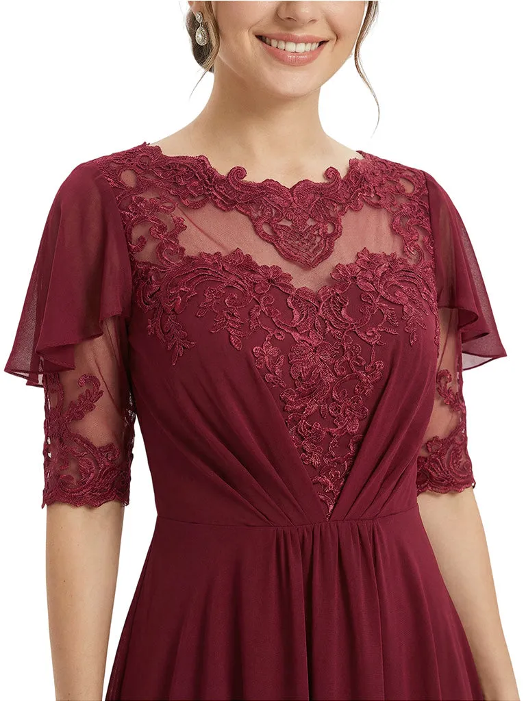 Unique Scalloped Neckline High-Low Mother of The Bride Gown With Flutter Sleeves sold by ChicSew product image thumbnail 2