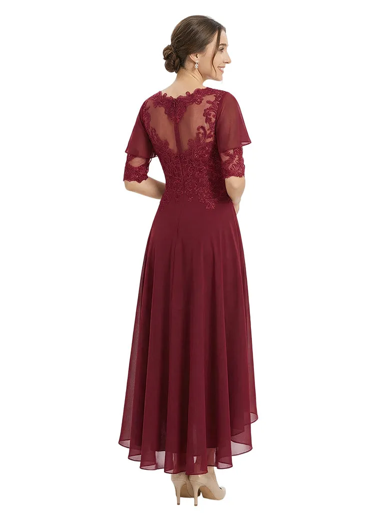Unique Scalloped Neckline High-Low Mother of The Bride Gown With Flutter Sleeves sold by ChicSew product image thumbnail 3
