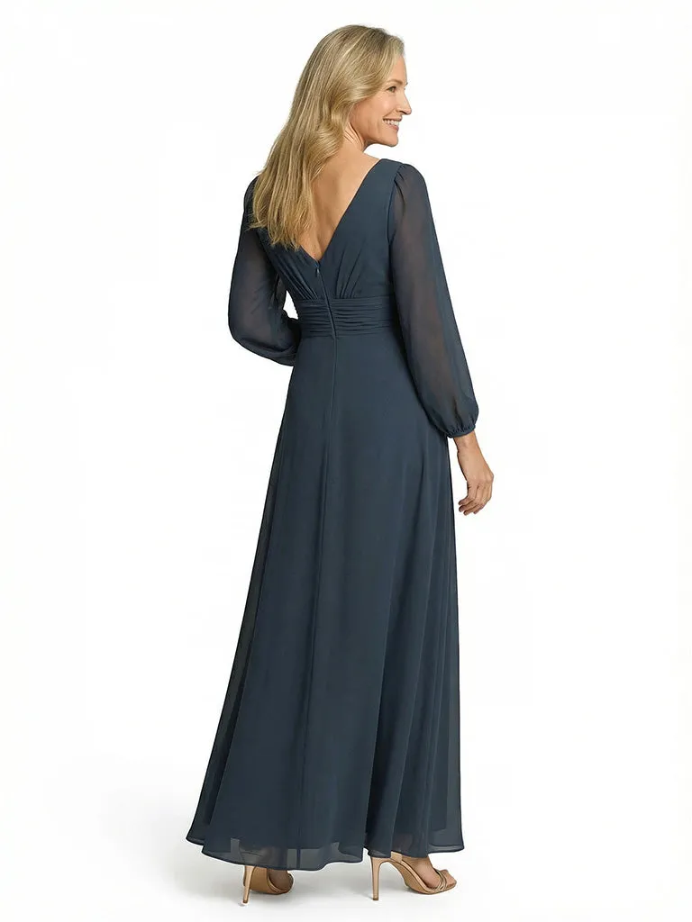 Stunning Deep V-Neck Long Lantern Sleeves A-Line Mother of The Bride Gown sold by ChicSew product image thumbnail 3
