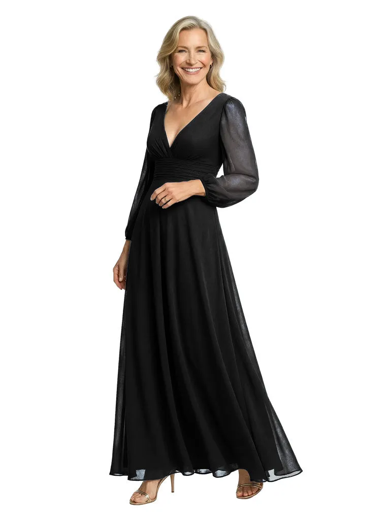 Stunning Deep V-Neck Long Lantern Sleeves A-Line Mother of The Bride Gown sold by ChicSew product image thumbnail 4