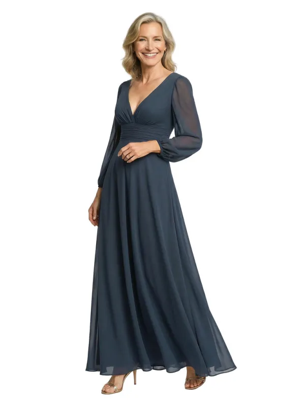 Stunning Deep V-Neck Long Lantern Sleeves A-Line Mother of The Bride Gown sold by ChicSew
