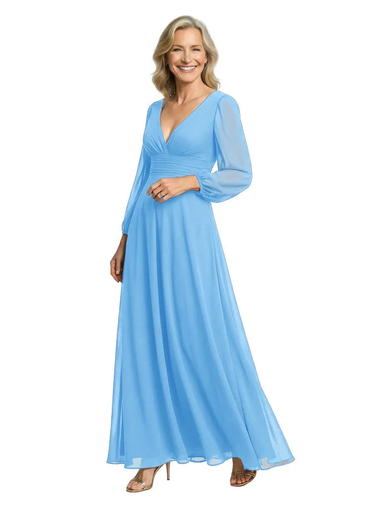 Stunning Deep V-Neck Long Lantern Sleeves A-Line Mother of The Bride Gown sold by ChicSew product image thumbnail 5
