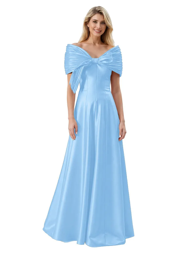 Beautiful Off The Shoulder Satin Mother Of The Bride Dress Ruched Sleeves A-Line Maxi Gown sold by ChicSew product image thumbnail 5