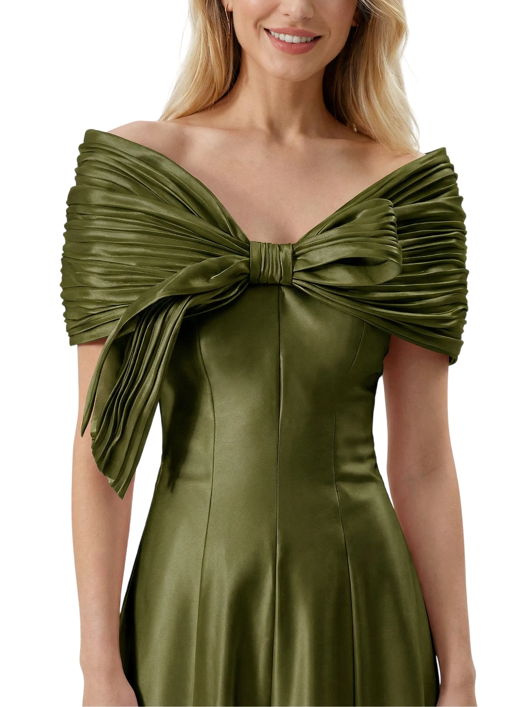 Beautiful Off The Shoulder Satin Mother Of The Bride Dress Ruched Sleeves A-Line Maxi Gown sold by ChicSew product image thumbnail 2