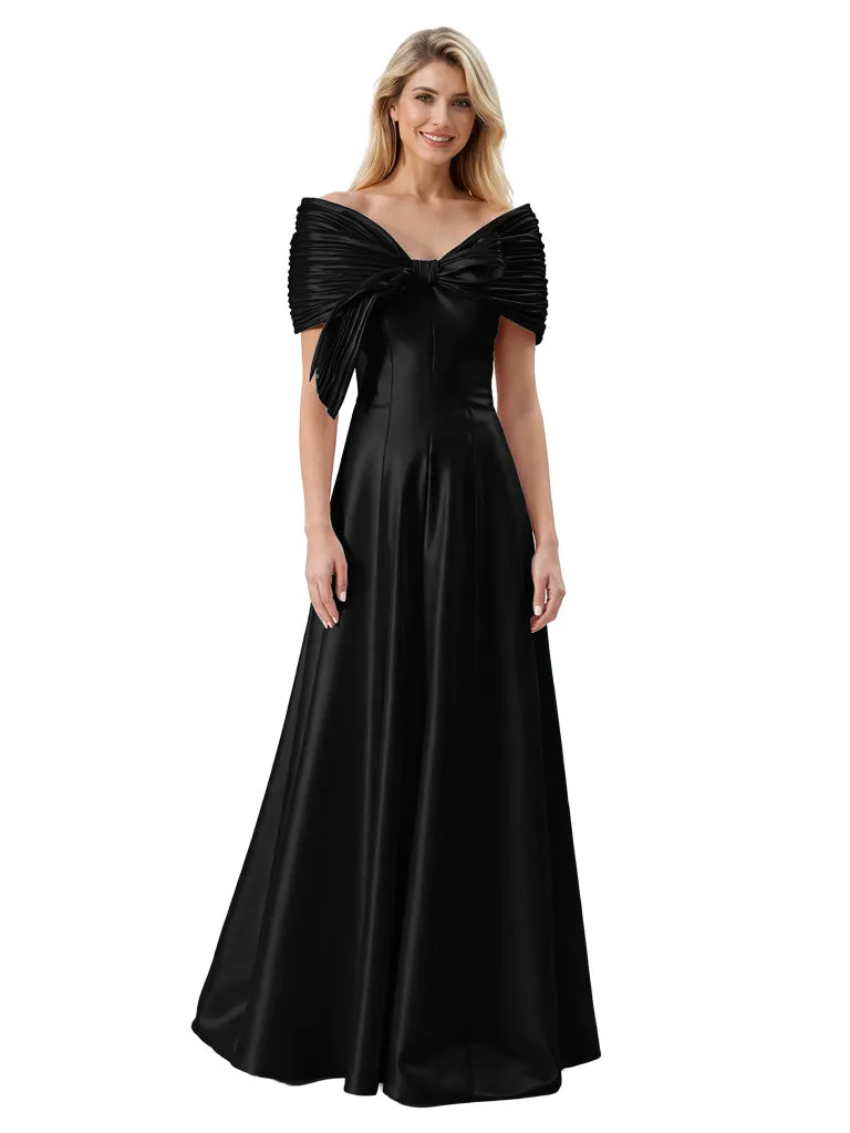 Beautiful Off The Shoulder Satin Mother Of The Bride Dress Ruched Sleeves A-Line Maxi Gown sold by ChicSew product image thumbnail 4