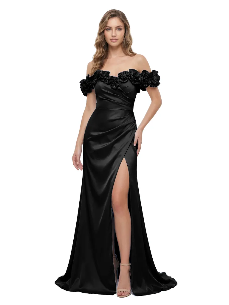 Mother of The Bride Gown Off Shoulder Flower Straps Satin Mermaid Floor-Length Sexy Stylish Formal Gown sold by ChicSew product image thumbnail 4