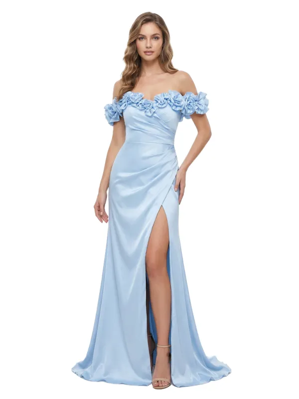 Mother of The Bride Gown Off Shoulder Flower Straps Satin Mermaid Floor-Length Sexy Stylish Formal Gown sold by ChicSew