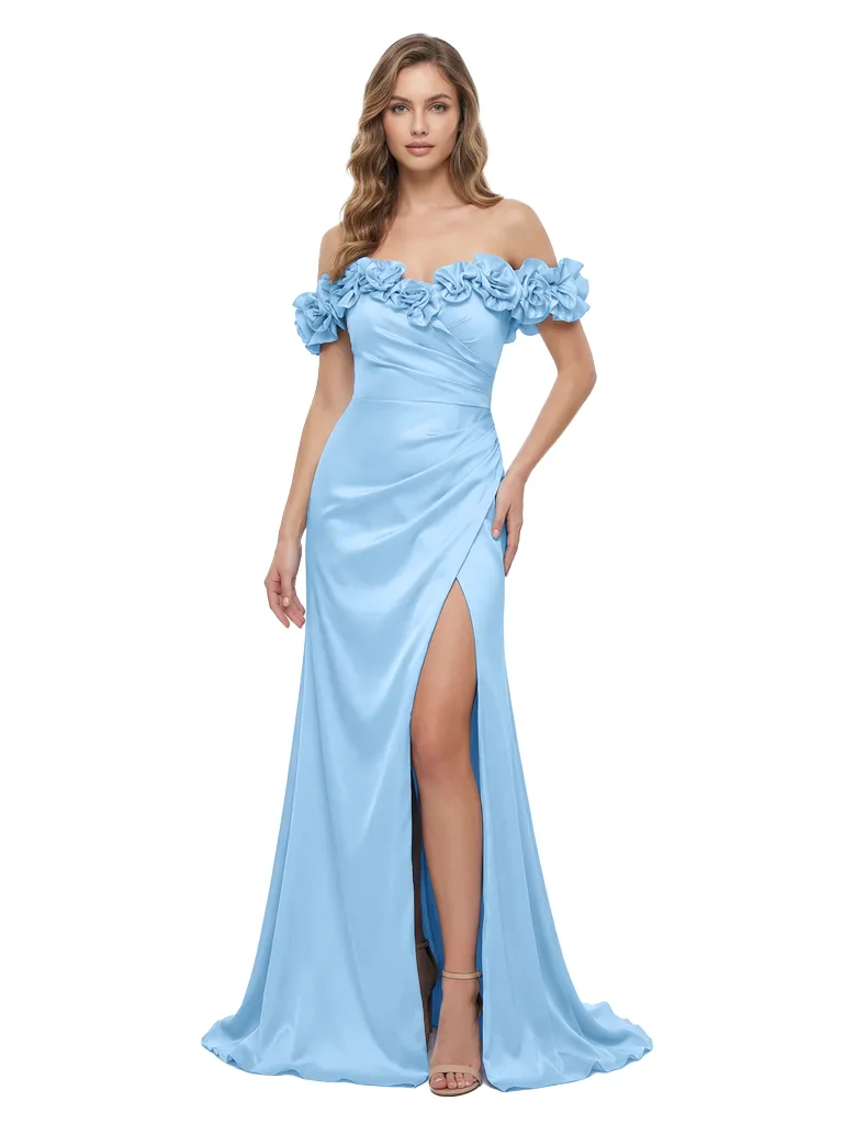 Mother of The Bride Gown Off Shoulder Flower Straps Satin Mermaid Floor-Length Sexy Stylish Formal Gown sold by ChicSew product image thumbnail 5