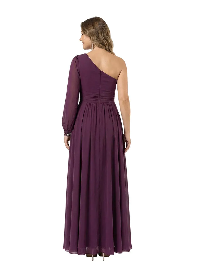 Sexy One Shoulder Long Sleeve A-Line Mother of The Bride Chiffon Flowy Party Gown sold by ChicSew product image thumbnail 3