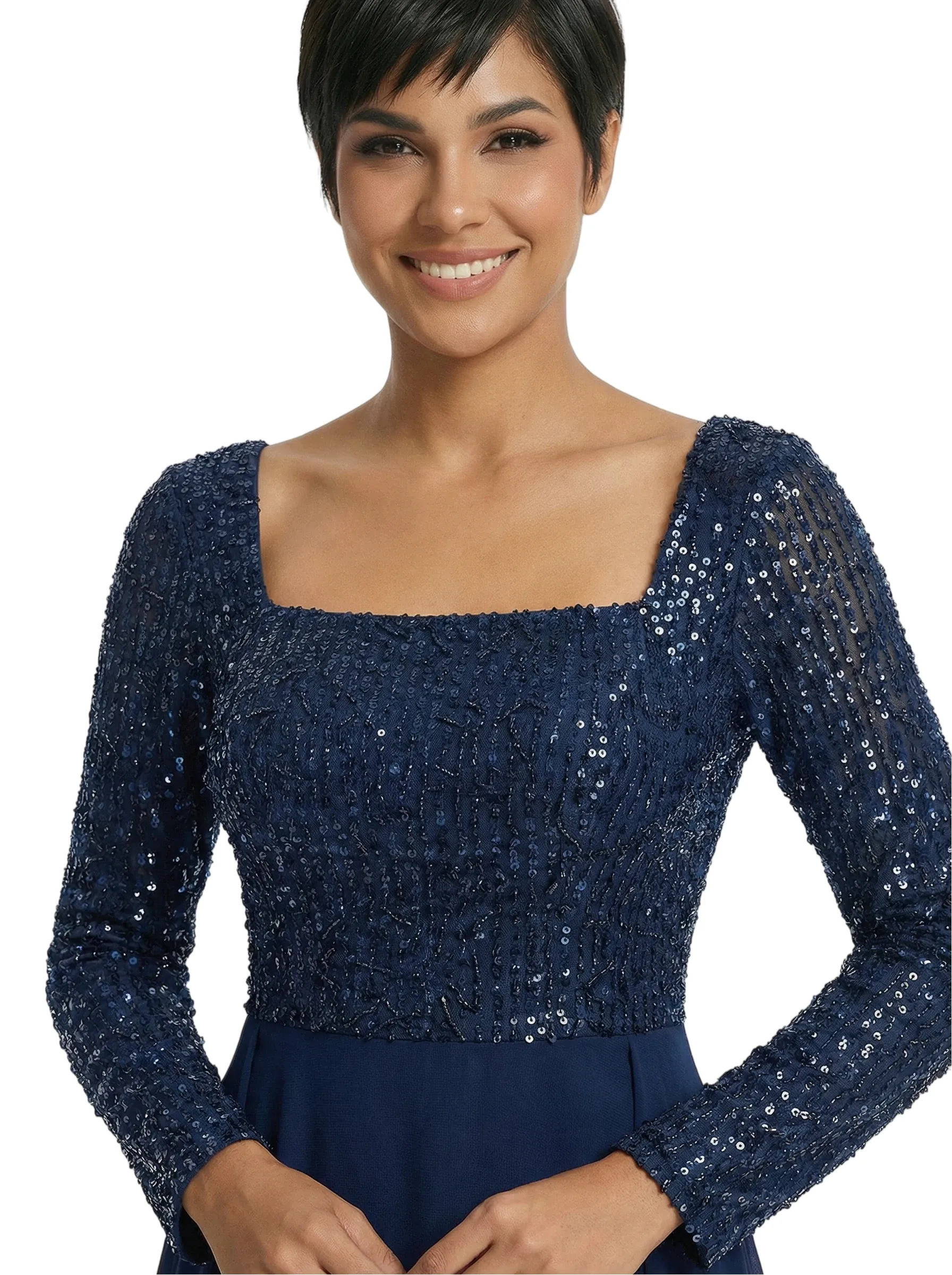 Elegant Sheath Sequin Square Long Sleeves Floor-Length Mother of The Bride Dresses Overskirt sold by ChicSew product image thumbnail 2