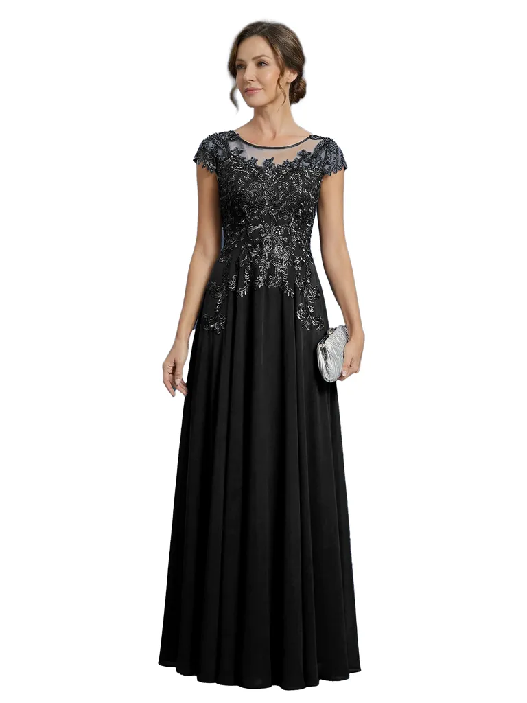 Elegant A-Line Lace Appliques Jewel Cap Sleeves Mother of The Bride Dresses sold by ChicSew product image thumbnail 3