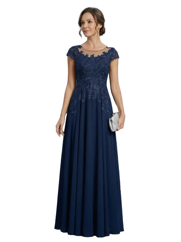 Elegant A-Line Lace Appliques Jewel Cap Sleeves Mother of The Bride Dresses sold by ChicSew
