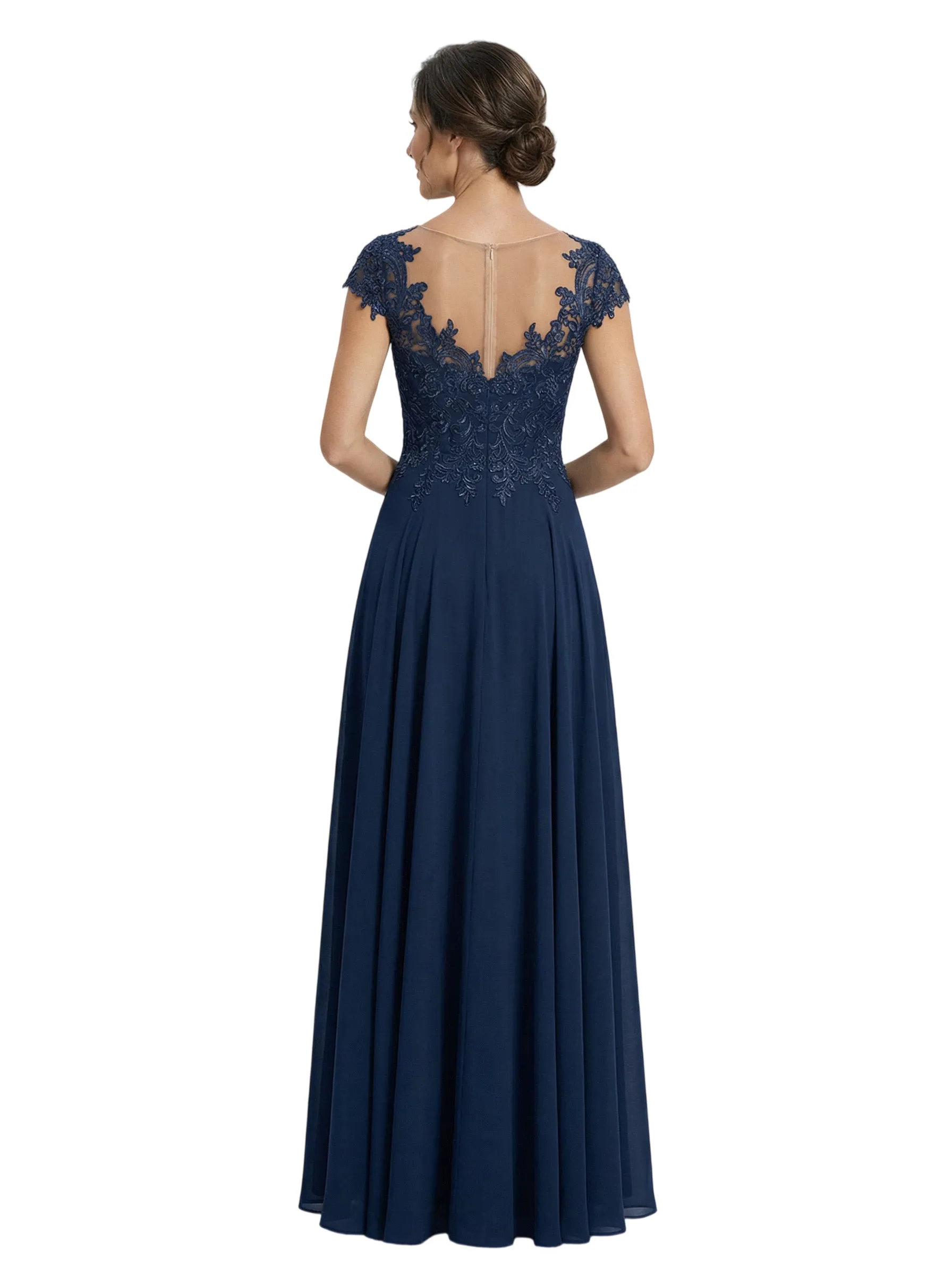 Elegant A-Line Lace Appliques Jewel Cap Sleeves Mother of The Bride Dresses sold by ChicSew product image thumbnail 2