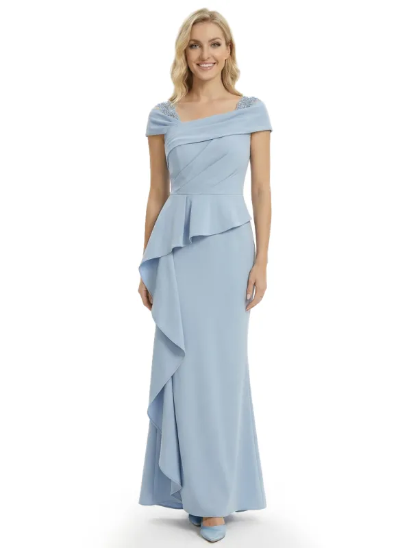 Mother of The Groom Dress Off Shoulder Short Sleeve Mermaid Silhouette Ruffled Fabric Fancy Unique Formal Occasion Gown sold by ChicSew