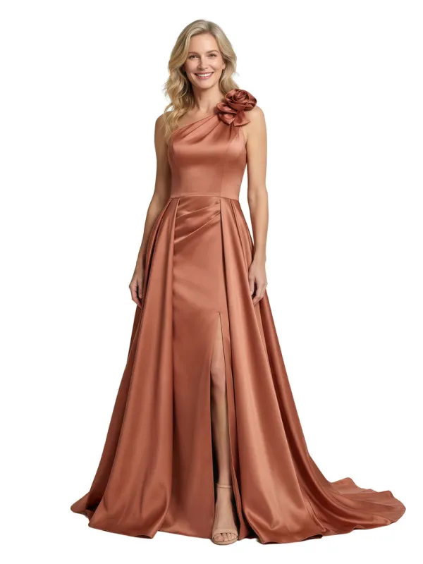 Mother of The Bride Dress One Shoulder Sleeveless Floor-Length Satin Gown Modern Classy Formal Evening Wear sold by ChicSew
