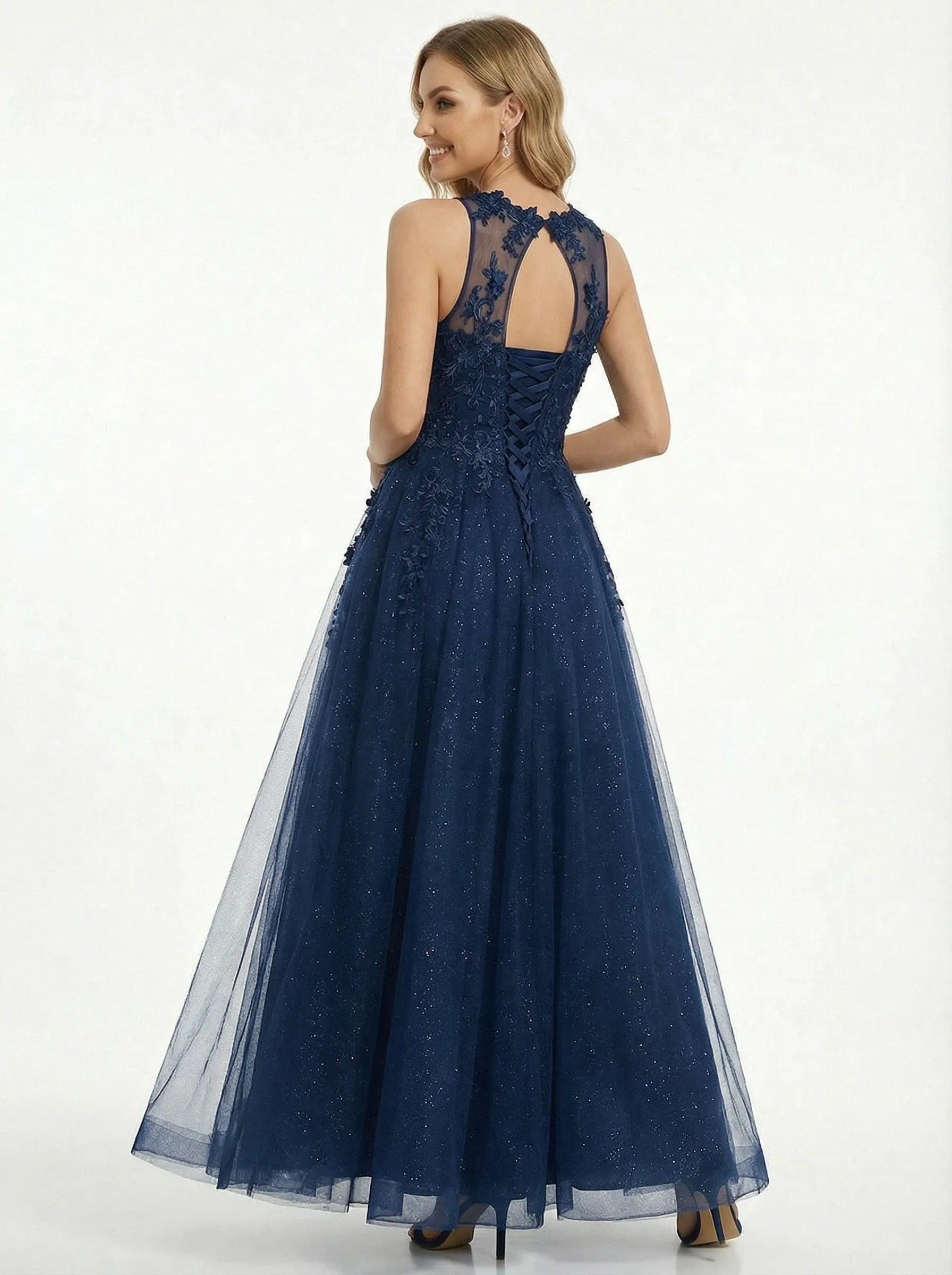 Modern Halter Neck Illusion Tulle Ball Gown Prom Dresses sold by ChicSew product image thumbnail 3