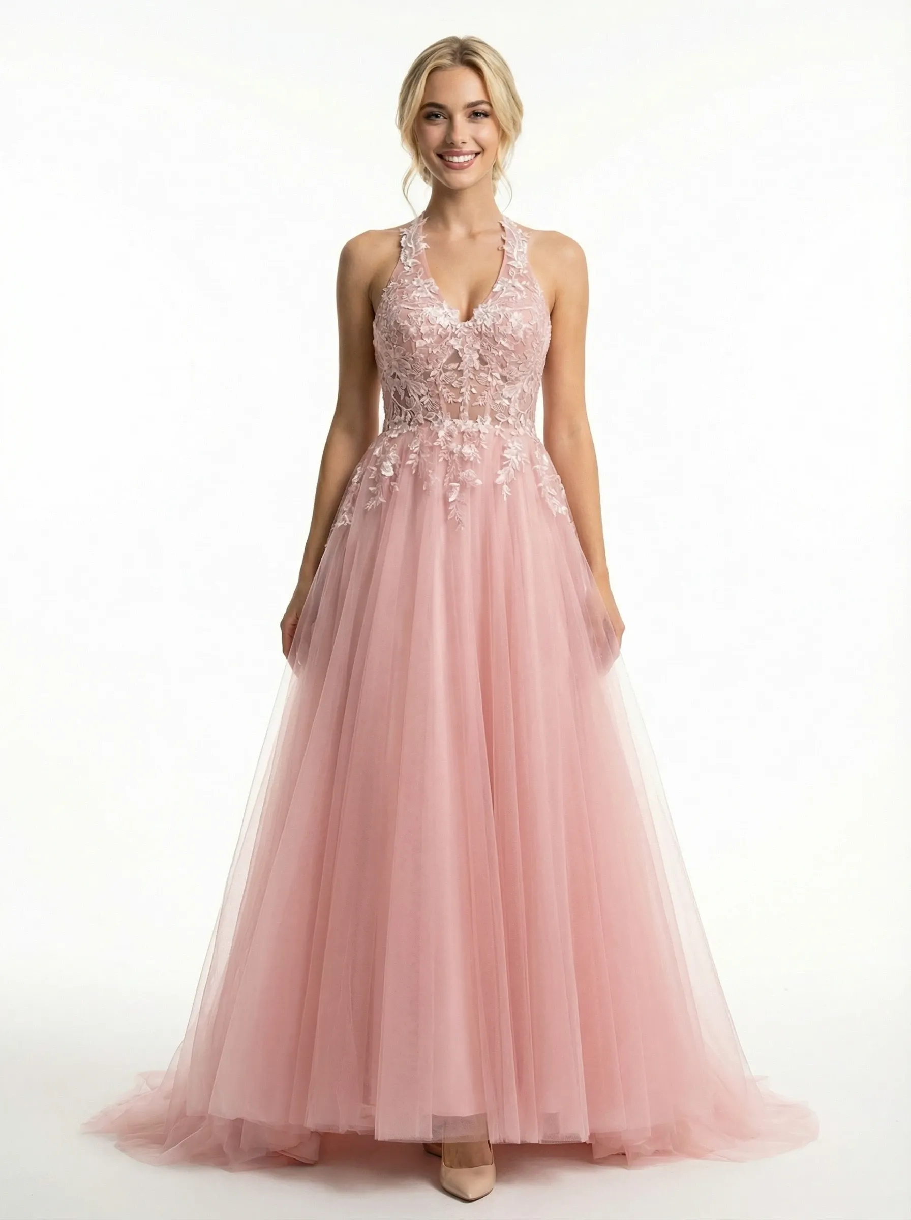 Beautiful Halter Tulle Lace Appliques A-line Prom Ball Gowns sold by ChicSew