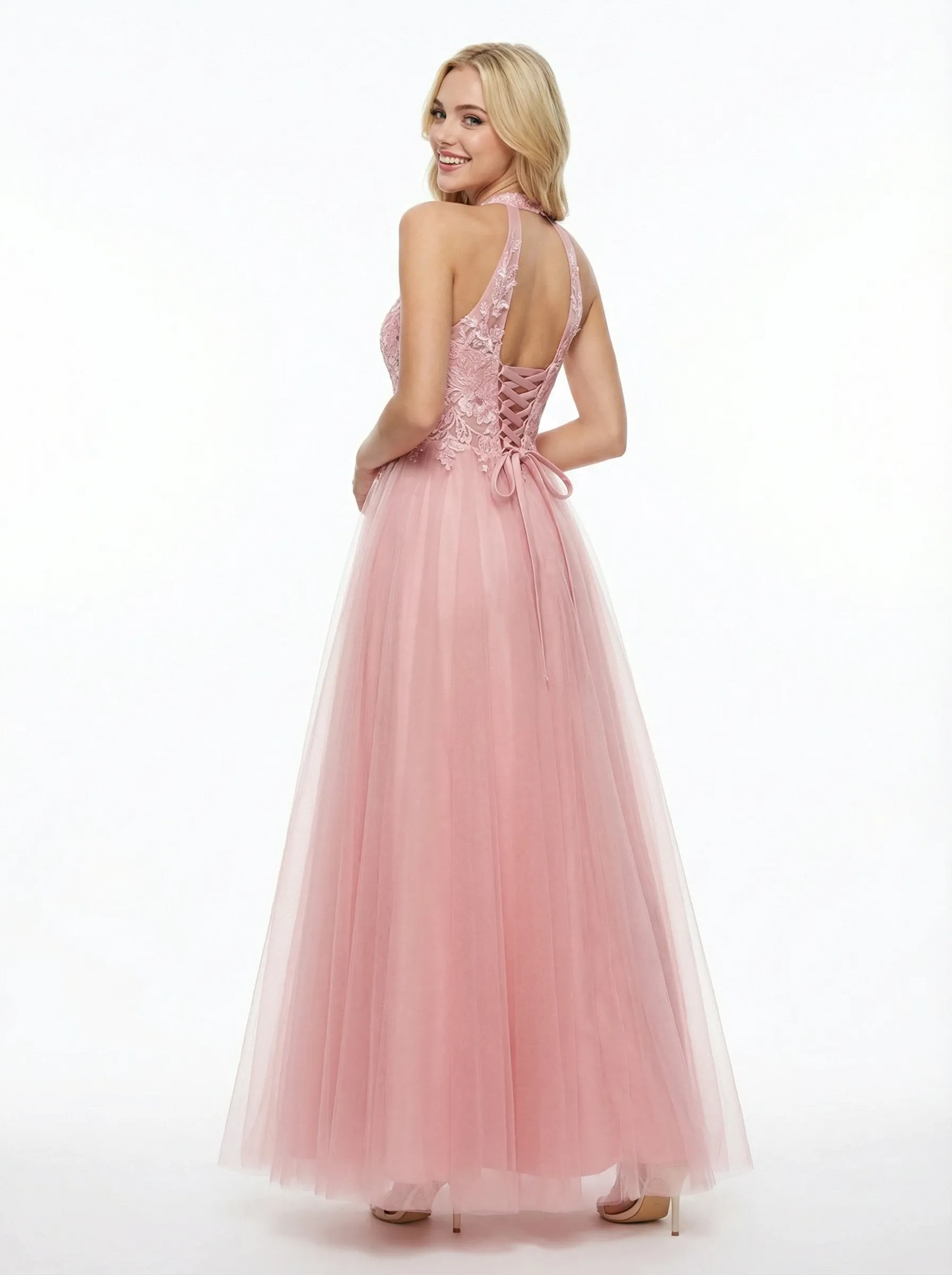 Beautiful Halter Tulle Lace Appliques A-line Prom Ball Gowns sold by ChicSew product image thumbnail 3