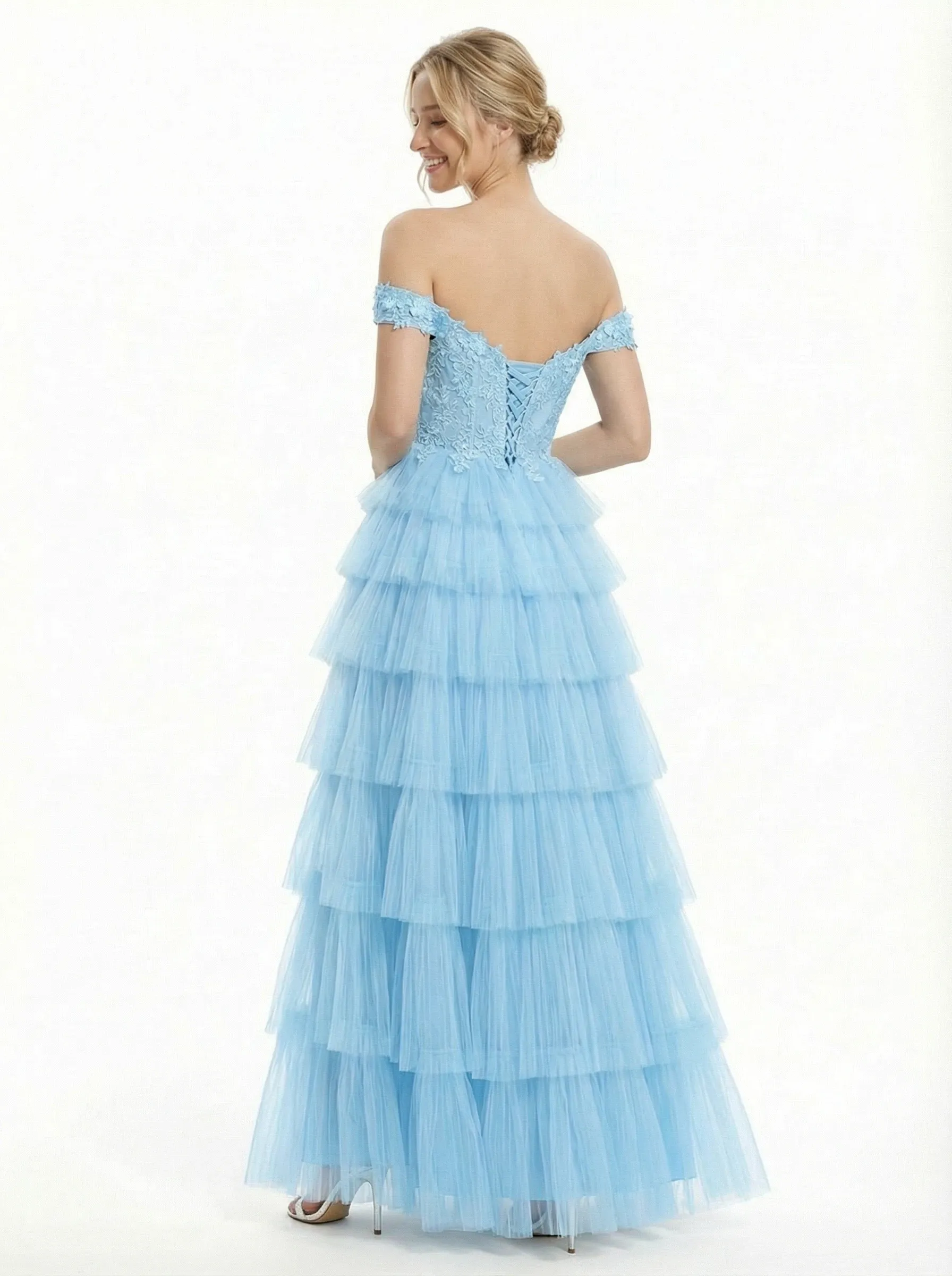 Romantic Off the Shoulder Tulle Ruffles A-line Prom Gowns sold by ChicSew product image thumbnail 3