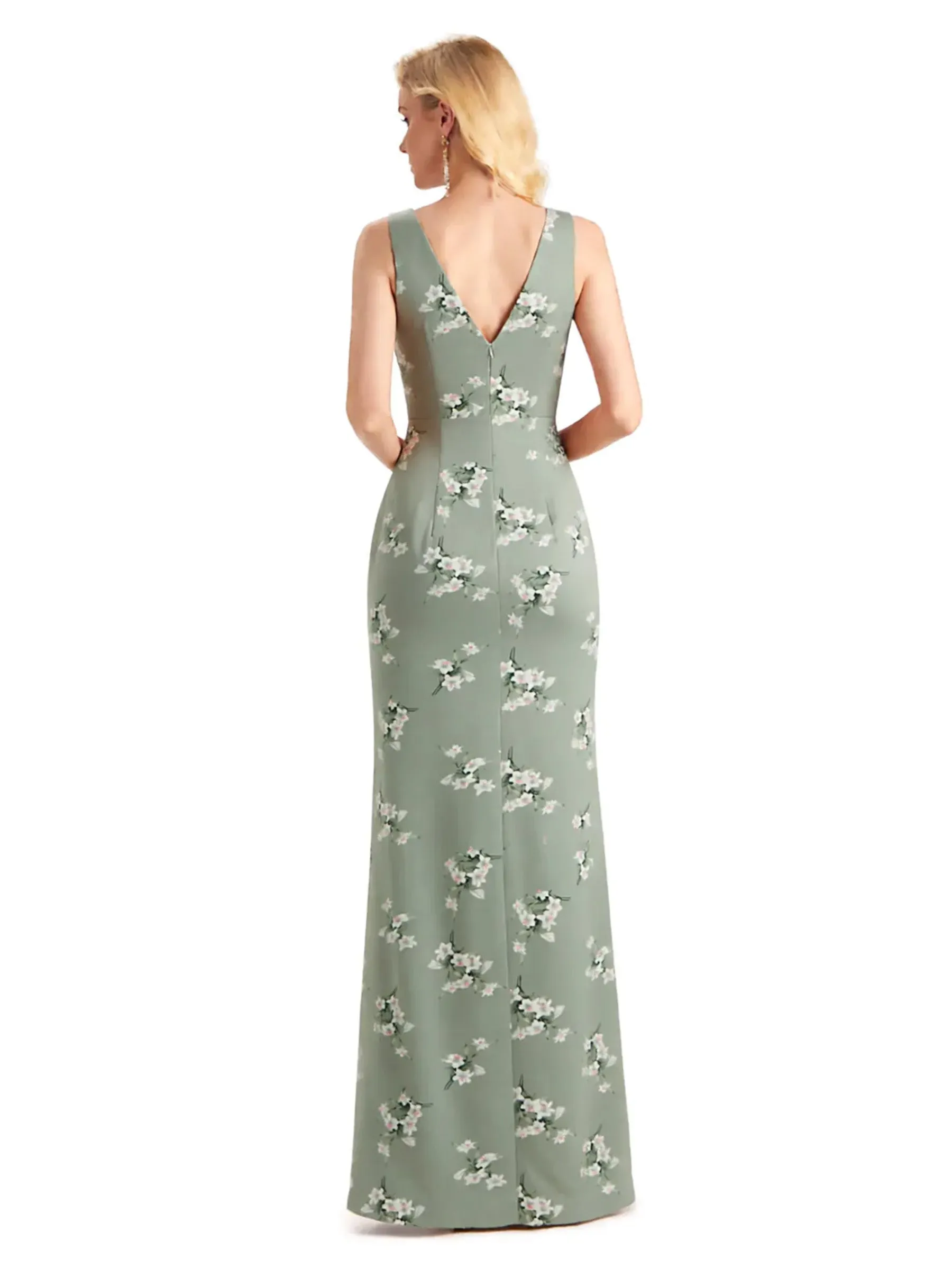 Beautiful Mermaid V-Neck Floral Satin Maxi Floral Formal Dresses For Women sold by ChicSew product image thumbnail 2