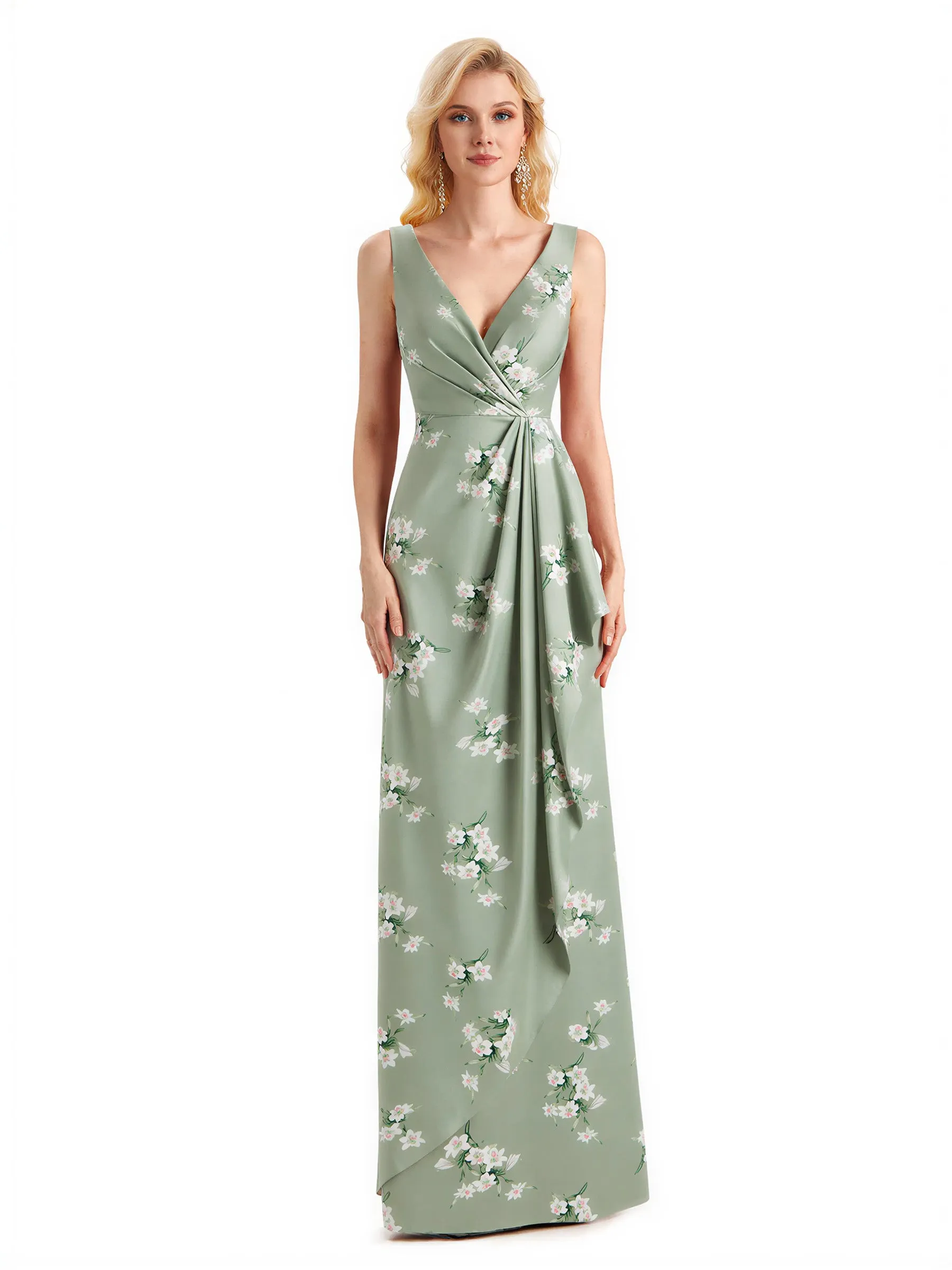Beautiful Mermaid V-Neck Floral Satin Maxi Floral Formal Dresses For Women sold by ChicSew