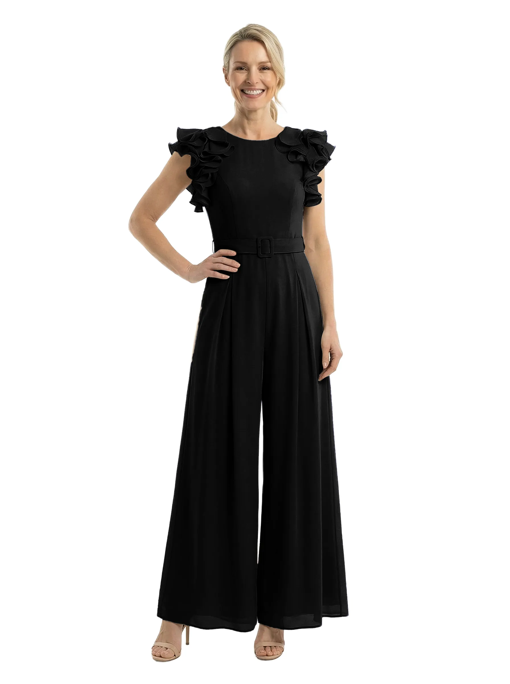 Chicsew Mother of The Bride Jumpsuit Classy Jewel Ruffle Short Sleeve Chiffon Outfit Modern Design sold by ChicSew product image thumbnail 4