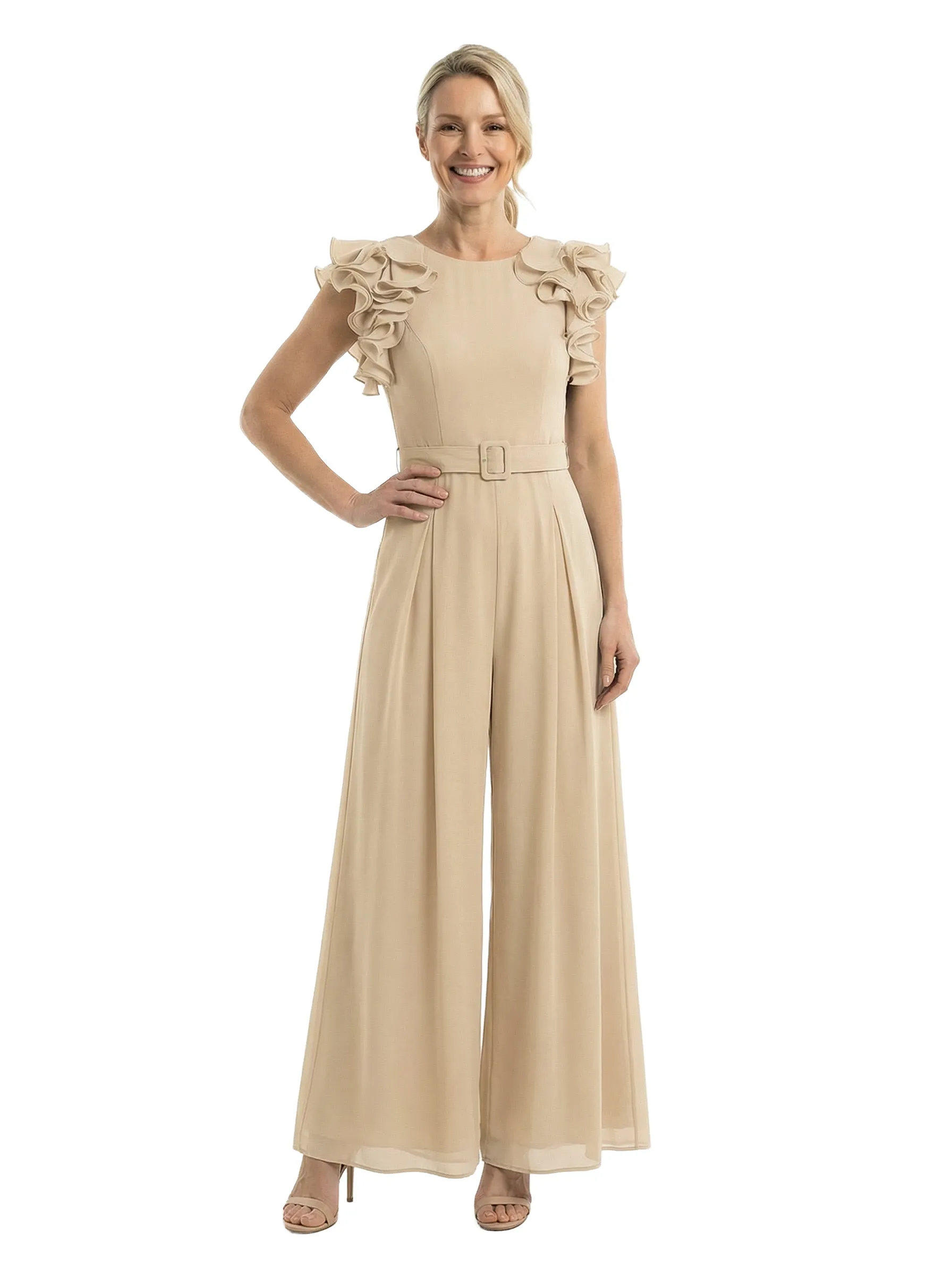 Chicsew Mother of The Bride Jumpsuit Classy Jewel Ruffle Short Sleeve Chiffon Outfit Modern Design sold by ChicSew