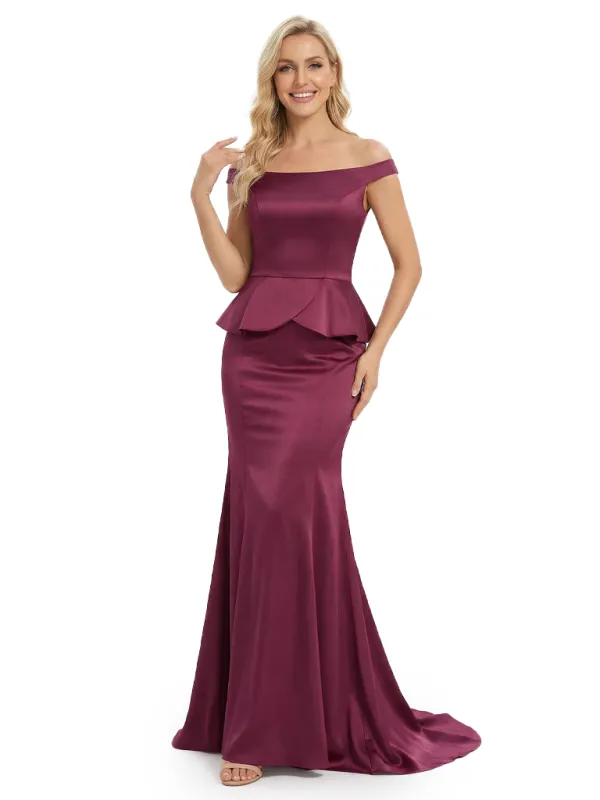 Chicsew Glamorous Off The Shoulder Soft Satin Mermaid Maxi Mother Of The Bride Dress sold by ChicSew
