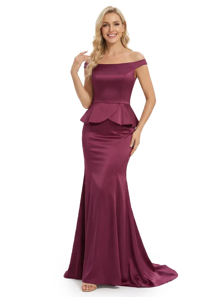 Chicsew Glamorous Off The Shoulder Soft Satin Mermaid Maxi Mother Of The Bride Dress sold by ChicSew