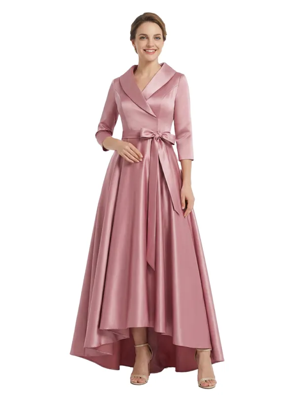 Chicsew Modern High-Low 3/4 Sleeves Satin Mother Of The Bride Dress With Bow Knot sold by ChicSew