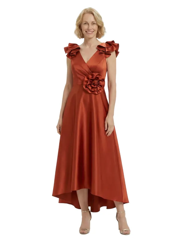 Chicsew Stunning V-Neck High-Low Ruffled Sleeves Satin Mother Of The Bride Dress sold by ChicSew