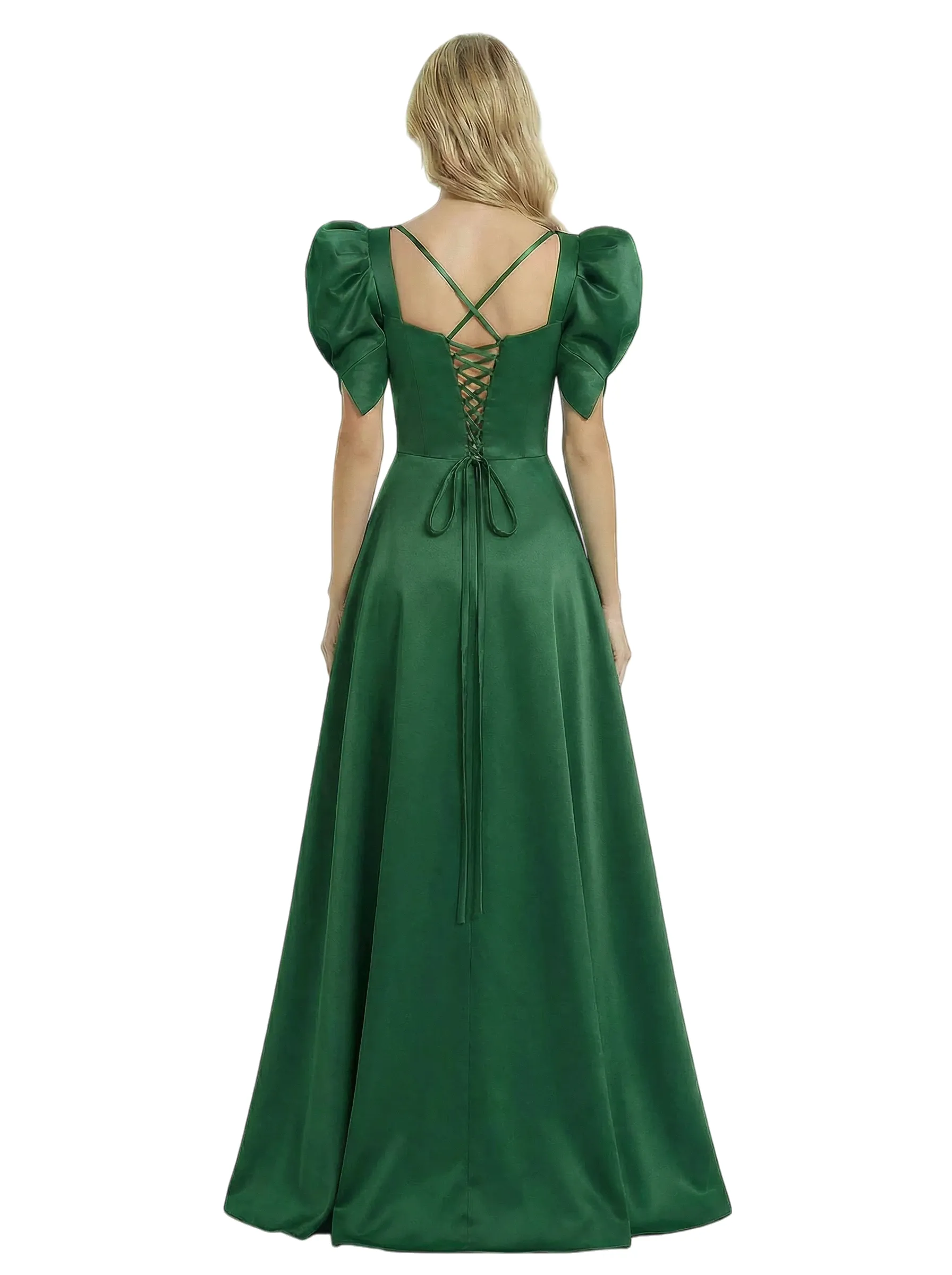 Chicsew Mother of The Groom Pantsuit Overskirt Fancy Square Puff Short Sleeve Satin Outfit Unique Silhouette sold by ChicSew product image thumbnail 3