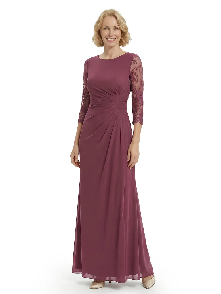 Chicsew Timeless Lace Long Sleeves Sheath Chiffon Gown Ruched Mother Of The Groom Dress Floor Length sold by ChicSew